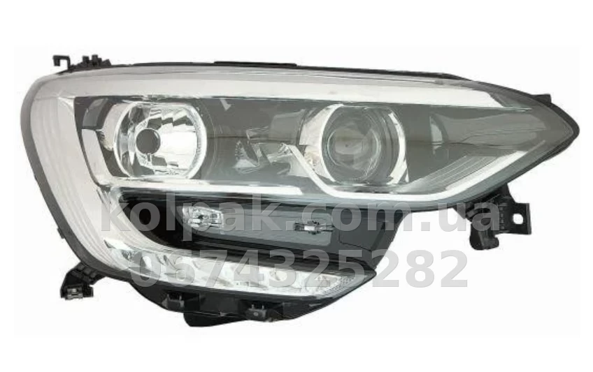 Front right headlight Renault Megane 4 2016-2022, electric adjustment, with bulbs (H7/H7/LED), chrome, Depo, 55111AERLEMN1 Front right headlight Renault Megane 4 2016-2022, electric adjustment, with bulbs (H7/H7/LED), chrome, Depo, 55111AERLEMN1 β photo 1