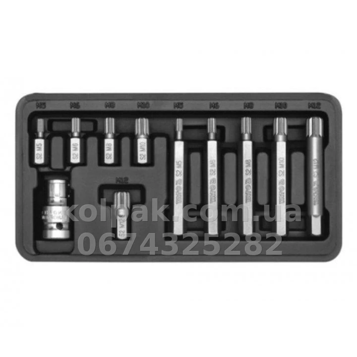 Bit set length 30 mm and 75 mm with adapter square drive 1/2 11 pcs dimensions: from M5 for M12 Yato YT-0415 Bit set length 30 mm and 75 mm with adapter square drive 1/2 11 pcs dimensions: from M5 for M12 Yato YT-0415 β photo 1