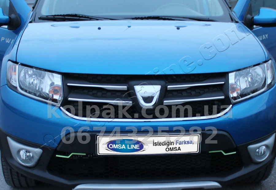 Chrome radiator grille trims (4 pcs) Dacia Logan 2014-/Dacia Sandero 2012-, OmsaLine, 2005082 Chrome radiator grille trims (4 pcs) Dacia Logan 2014-/Dacia Sandero 2012-, OmsaLine, 2005082 β photo 1