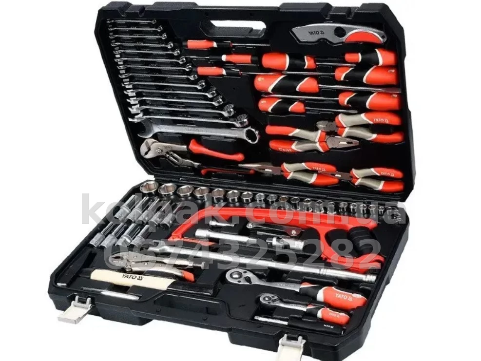 Tool set 1/4 1/2 79 pcs (sockets 5-32 mm, ratchets, extension bars, screwdrivers, pliers, cutters) Yato YT-38911 Tool set 1/4 1/2 79 pcs (sockets 5-32 mm, ratchets, extension bars, screwdrivers, pliers, cutters) Yato YT-38911 β photo 1