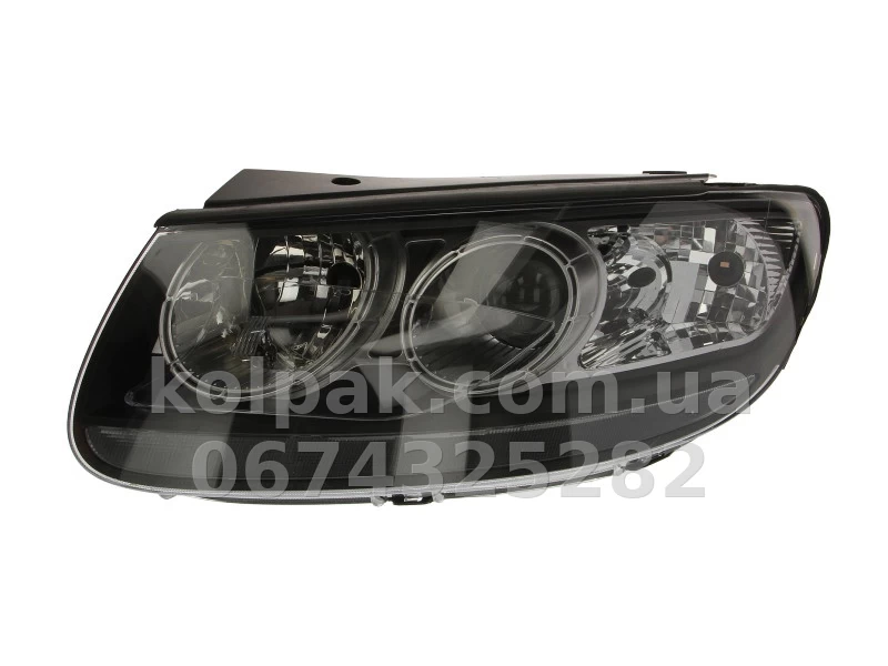 Передня ліва фара Hyundai Santa Fe 2 2010-2012, H7/H7, чорна рамка, електричне/механічне регулювання, Depo, 221-1144L-LEMN2 Передня ліва фара Hyundai Santa Fe 2 2010-2012, H7/H7, чорна рамка, електричне/механічне регулювання, Depo, 221-1144L-LEMN2 — фото 1