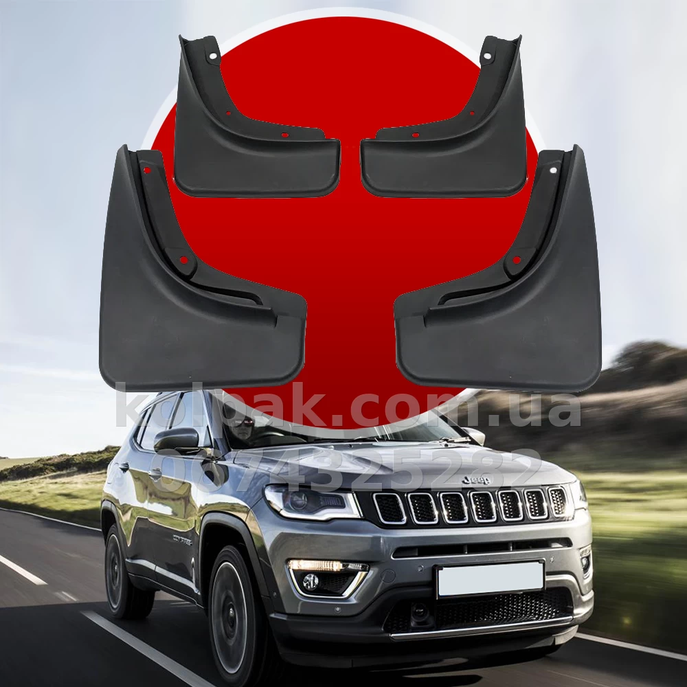 Mud flaps for Jeep Compass 2017+ 1.4 L engine EU HAVOC original set + fitting kit Mud flaps for Jeep Compass 2017+ 1.4 L engine EU HAVOC original set + fitting kit — photo 1