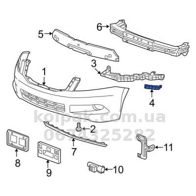 Праве кріплення переднього бампера Honda Accord SD 2008-2012, USA, біля крила, AVTM, 71193TA0A00, 183016932 — фото 2