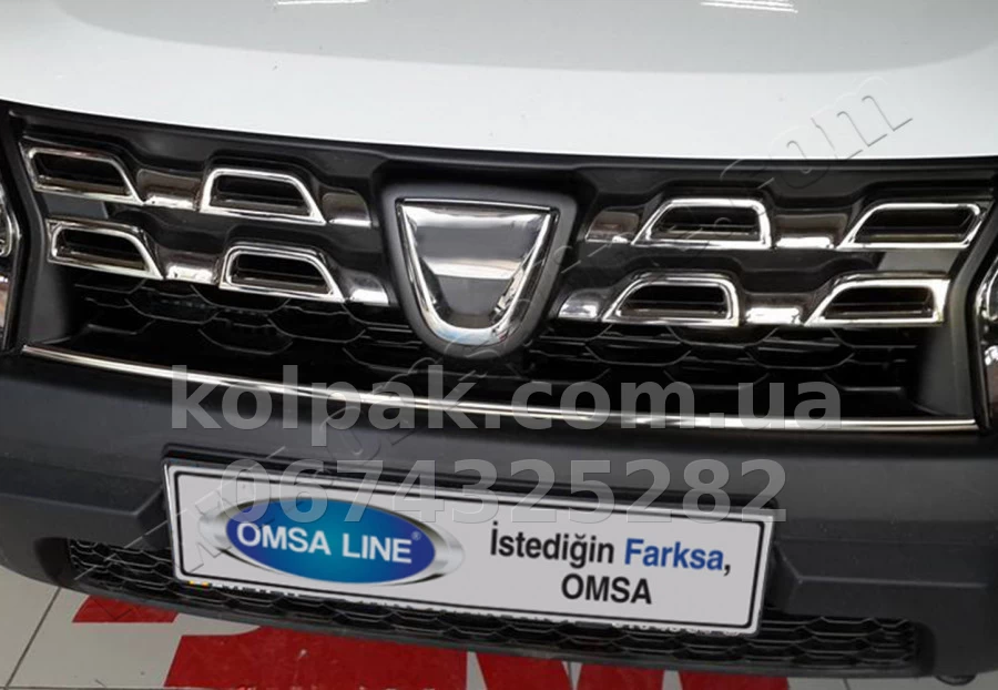 Chrome radiator grille trim (1 pc) Dacia Duster 2014-2018, OmsaLine, 2021083 Chrome radiator grille trim (1 pc) Dacia Duster 2014-2018, OmsaLine, 2021083 β photo 1