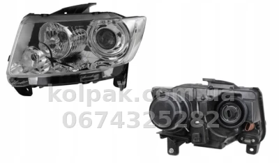 Передня ліва фара Jeep Compass 2011-2016, електричне регулювання, із коректором, без ламп (H9/P27/7W/WY21W), чорна, Depo, 4331115LMLDEM — фото 2