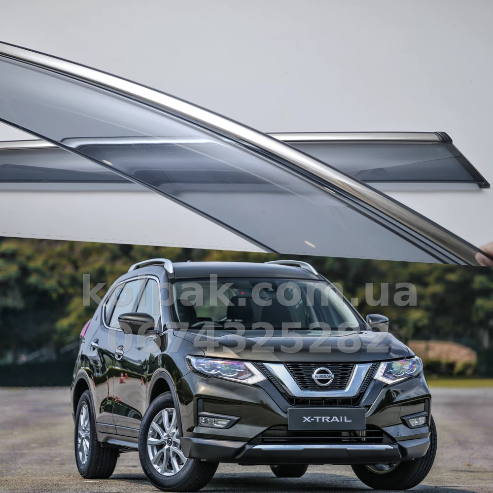Window wind deflectors for with chrome finish adhesive-fit Nissan X-Trail T32 2014β2021 HAVOC Window wind deflectors for with chrome finish adhesive-fit Nissan X-Trail T32 2014β2021 HAVOC β photo 1