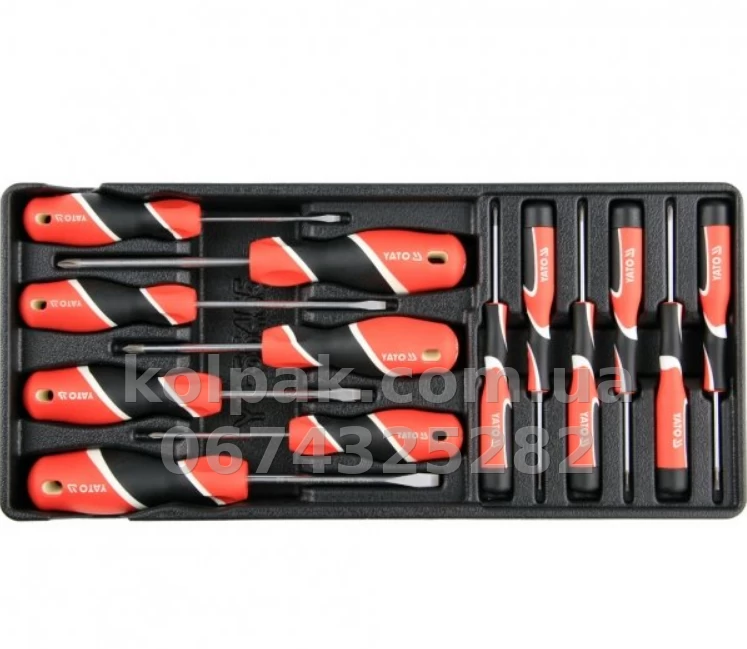 Screwdriver set 13 slotted: 14×50 20×50 24×50 3×75 5×75 4×100 6×100 mm cross-head: PH00X50 PH0×50 PH1×50 Yato YT-55455 Screwdriver set 13 slotted: 14×50 20×50 24×50 3×75 5×75 4×100 6×100 mm cross-head: PH00X50 PH0×50 PH1×50 Yato YT-55455 — photo 1