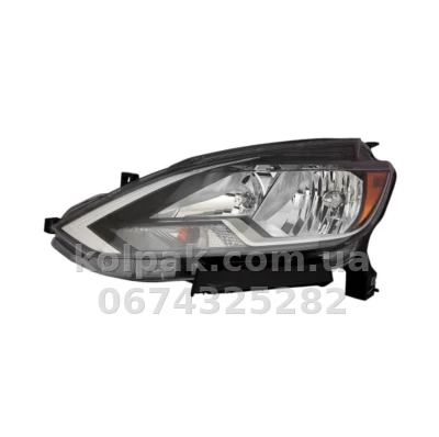 Передня ліва фара Nissan Sentra 2016-2019, механічне регулювання, із лампами (H11.H9.3157AK.W5W), галоген, Depo, 31511AELAS2