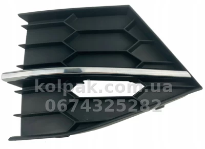 Ліва решітка бампера Skoda Superb 3V 2015-2019, чорна, із хромованим молдингом, AVTM, 3V0853665, 186419911