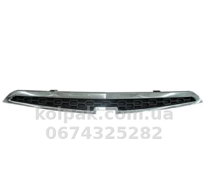 Решітка радіатора Chevrolet Spark m300 2010-2012, верхня, чорна, із хромованим молдингом, AVTM, 181735991