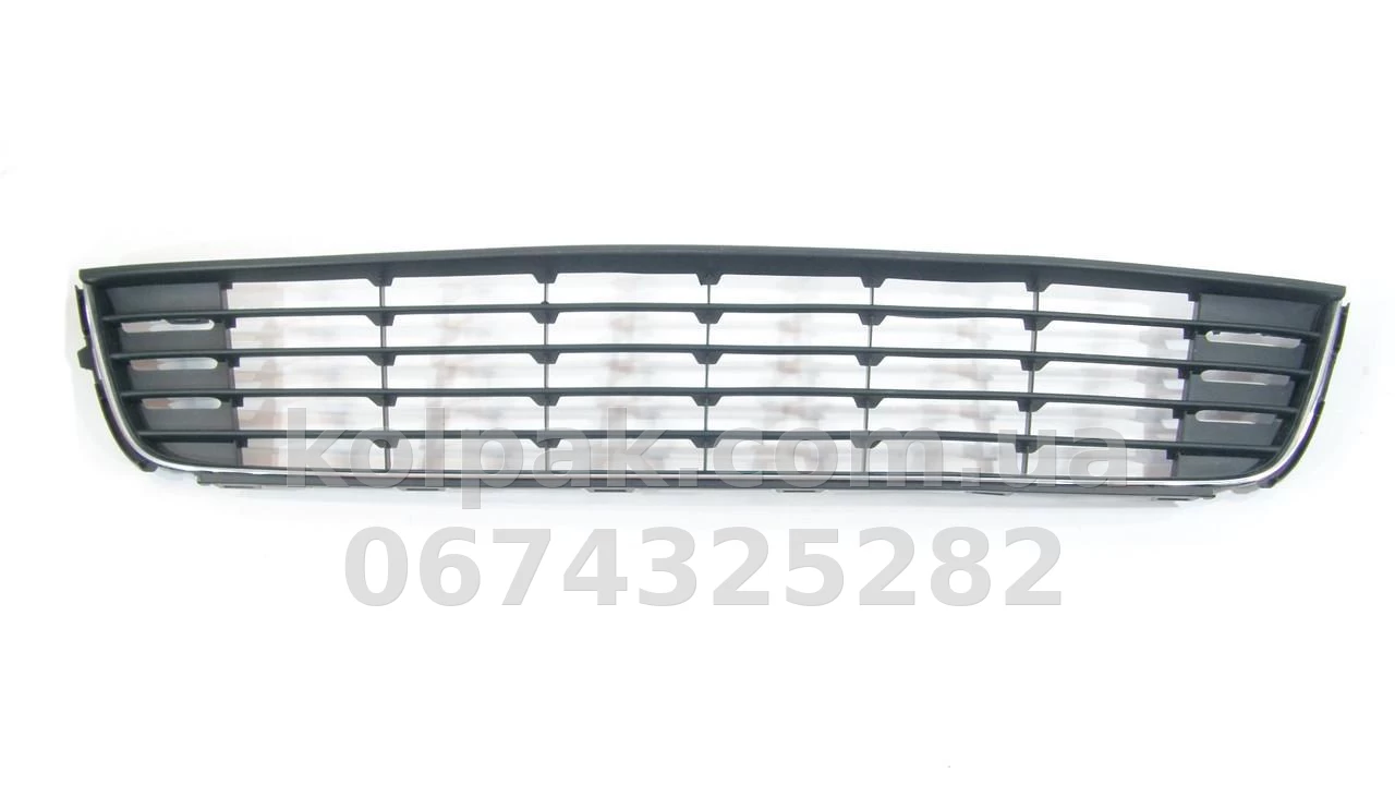 Решітка бампера Volkswagen Caddy/Touran 2010-2015, середня, із хромованим молдингом, AVTM, 1T0853677C9B9, 7422 910 Решітка бампера Volkswagen Caddy/Touran 2010-2015, середня, із хромованим молдингом, AVTM, 1T0853677C9B9, 7422 910 — фото 1