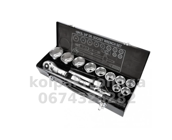 Socket set 3/4, 15 pcs, (sockets 6-point:30, 32, 34, 36, 36, 3, 41, 46, 50, 55, 60 mm) Yato YT-1334 Socket set 3/4, 15 pcs, (sockets 6-point:30, 32, 34, 36, 36, 3, 41, 46, 50, 55, 60 mm) Yato YT-1334 β photo 1