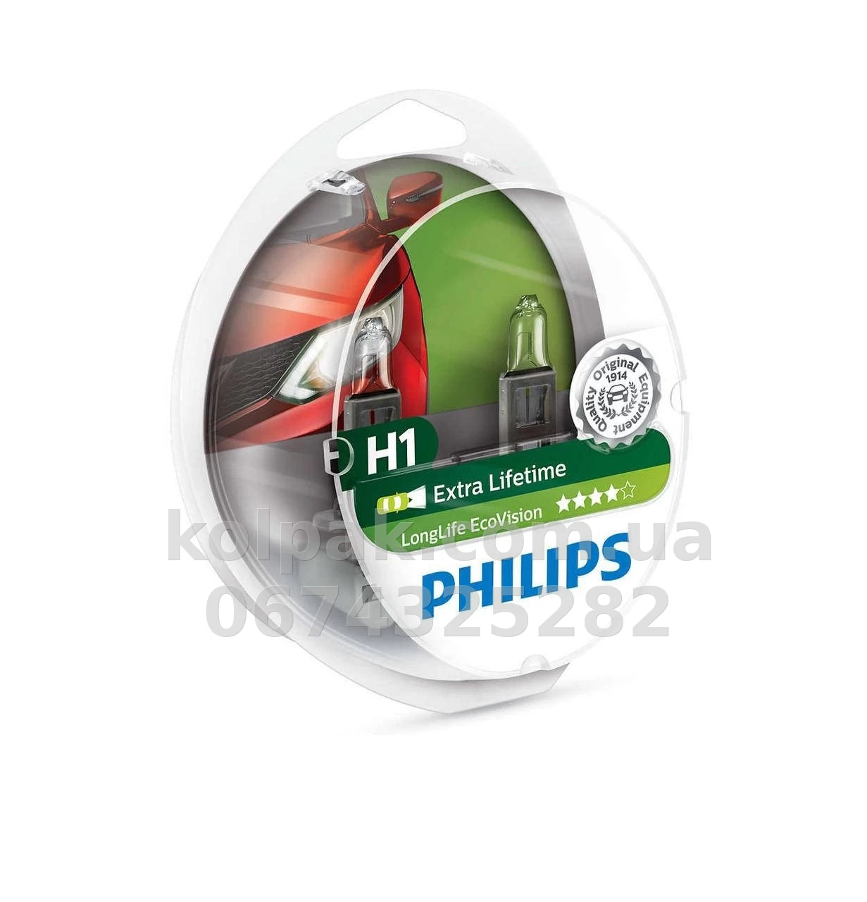 Żarówka samochodowa H1 LongLife EcoVision 12V 55W P14,5s (zestaw 2 szt.) Żarówka samochodowa H1 LongLife EcoVision 12V 55W P14,5s (zestaw 2 szt.) — zdjęcie 1