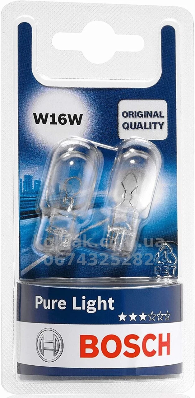 Żarówka samochodowa W16W Pure Light 12V 16W W2,1x9,5d (opakowanie blistrowe 2 szt.) Żarówka samochodowa W16W Pure Light 12V 16W W2,1x9,5d (opakowanie blistrowe 2 szt.) — zdjęcie 1