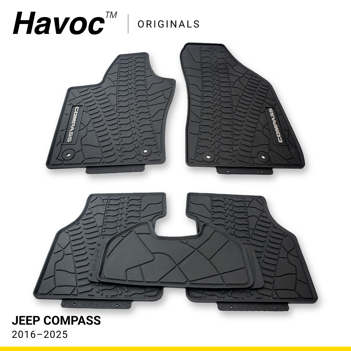 Jeep Compass 2016–2025 з LOGO та Кліпсами Оригінальні килимки HAVOC Jeep Compass 2016–2025 з LOGO та Кліпсами Оригінальні килимки HAVOC — фото 1