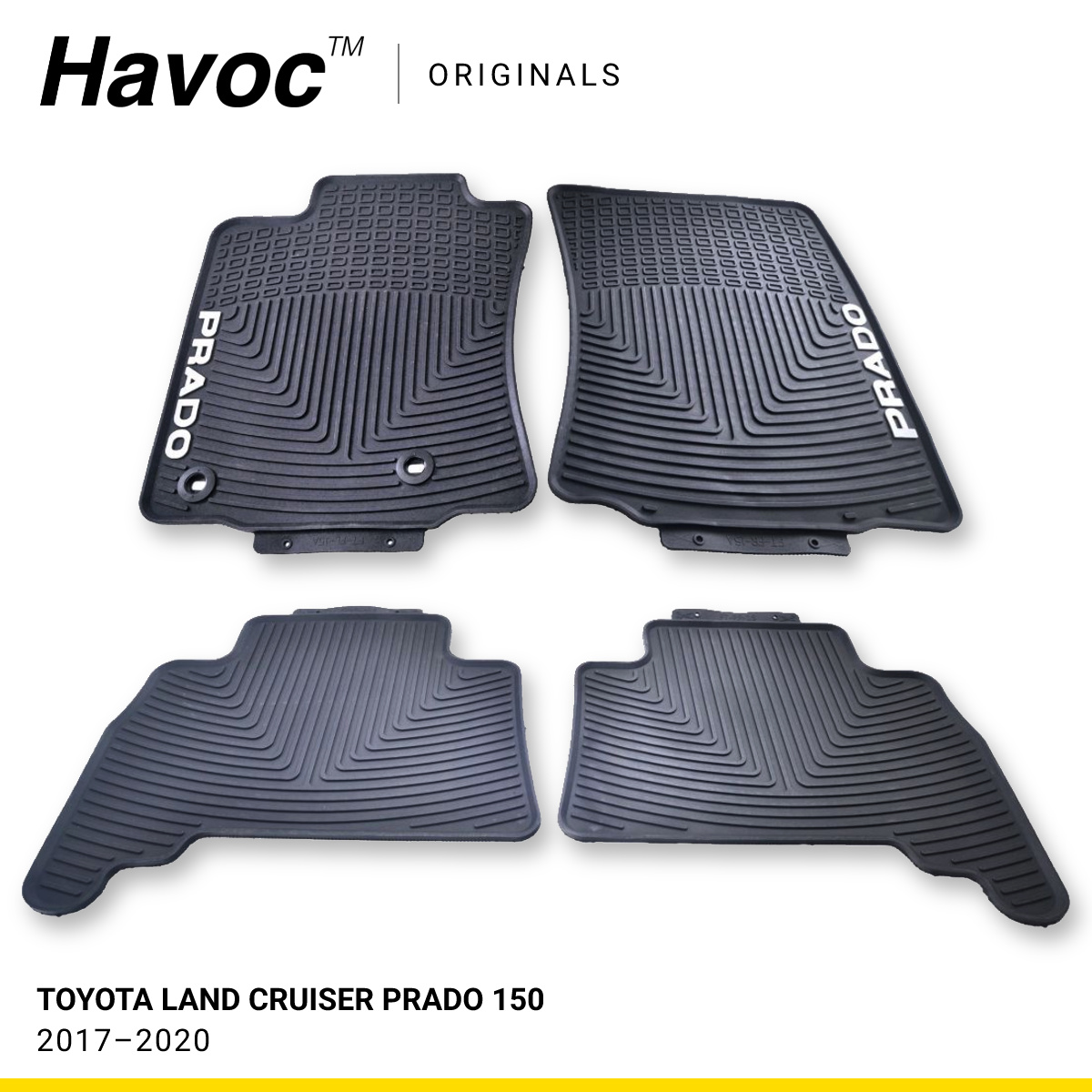 Toyota Land Cruiser PRADO 150 c 2017 2018 2019 2020 Оригінальні килимки HAVOC гумові в салон повний комплект Toyota Land Cruiser PRADO 150 c 2017 2018 2019 2020 Оригінальні килимки HAVOC гумові в салон повний комплект — фото 1
